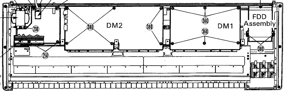 Diagram showing the inside of the Yamaha SY99, with the bottom cover removed.